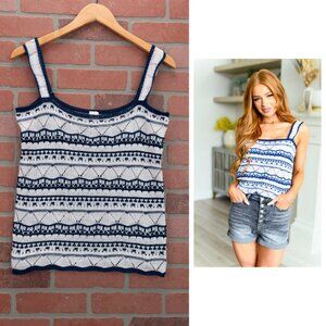 Blue and White Sweater Knit Tank Top - Size Small